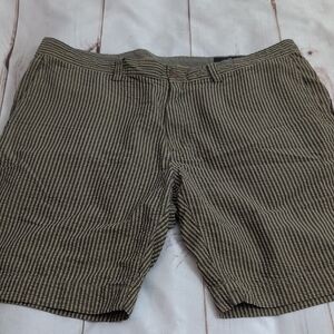 Cremieux Mens Cotton Striped Gray And Tan size 36 Shorts Seersucker Style Summer